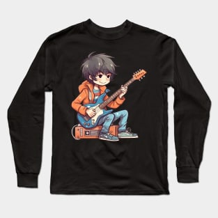 A boy playing his favourite guitar Long Sleeve T-Shirt